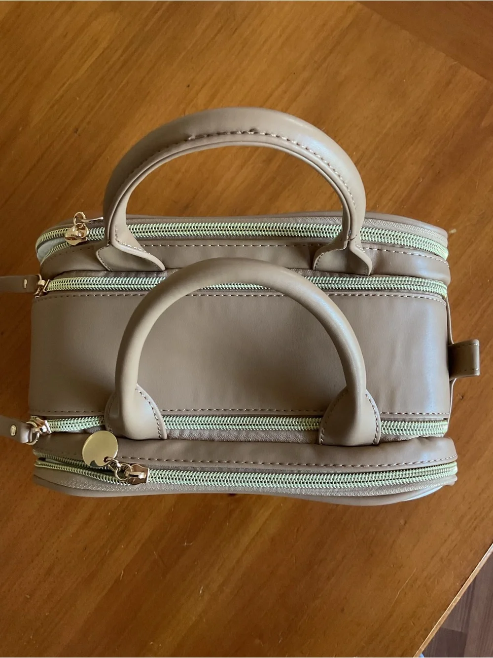 Cream and Tan Cosmetic Travel Case with Top Handles